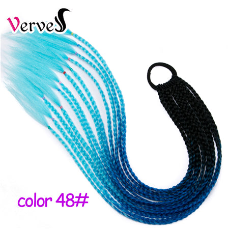 Qp hairSynthetic Ponytail Hairpiece With Rubber Band Hair Ring Chignon 24 Inch Braiding Hair Ombre Ponytail Hair Extension Rainbow