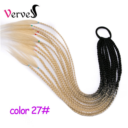 Qp hairSynthetic Ponytail Hairpiece With Rubber Band Hair Ring Chignon 24 Inch Braiding Hair Ombre Ponytail Hair Extension Rainbow