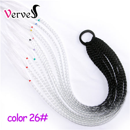 Qp hairSynthetic Ponytail Hairpiece With Rubber Band Hair Ring Chignon 24 Inch Braiding Hair Ombre Ponytail Hair Extension Rainbow