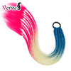 Qp hairSynthetic Ponytail Hairpiece With Rubber Band Hair Ring Chignon 24 Inch Braiding Hair Ombre Ponytail Hair Extension Rainbow