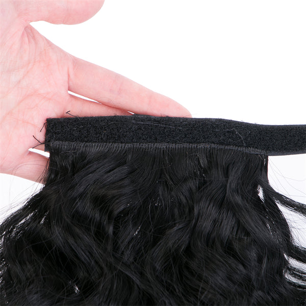 Qp hairSynthetic Ponytail Long Wave Ponytail Wrap Around Water Wave 22 Inch Clip in Hairpiece Black Ponytail for Women