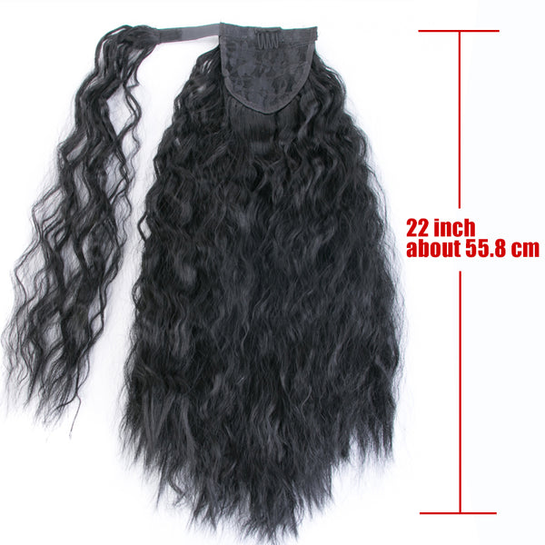 Qp hairSynthetic Ponytail Long Wave Ponytail Wrap Around Water Wave 22 Inch Clip in Hairpiece Black Ponytail for Women
