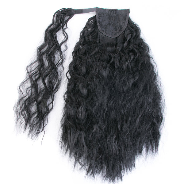 Qp hairSynthetic Ponytail Long Wave Ponytail Wrap Around Water Wave 22 Inch Clip in Hairpiece Black Ponytail for Women