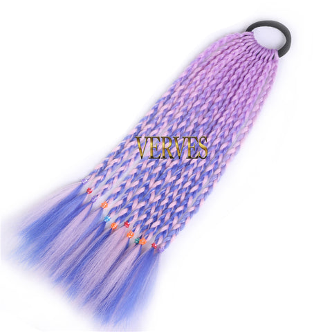 Qp hairSynthetic Ponytail hair Extension With Rubber Ring Ombre Braid Hairpiece Chignon hair 12 inch Rainbow color Girls Party hair tie