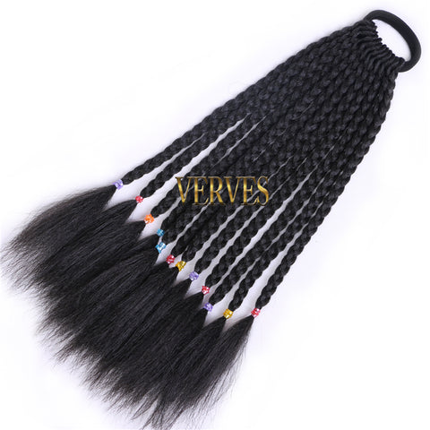 Qp hairSynthetic Ponytail hair Extension With Rubber Ring Ombre Braid Hairpiece Chignon hair 12 inch Rainbow color Girls Party hair tie
