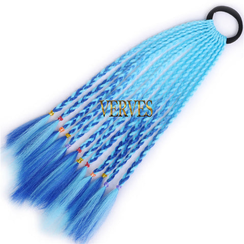 Qp hairSynthetic Ponytail hair Extension With Rubber Ring Ombre Braid Hairpiece Chignon hair 12 inch Rainbow color Girls Party hair tie
