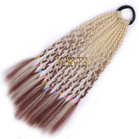 Qp hairSynthetic Ponytail hair Extension With Rubber Ring Ombre Braid Hairpiece Chignon hair 12 inch Rainbow color Girls Party hair tie