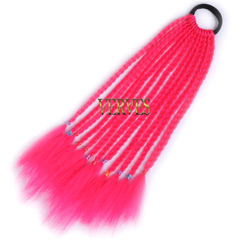 Qp hairSynthetic Ponytail hair Extension With Rubber Ring Ombre Braid Hairpiece Chignon hair 12 inch Rainbow color Girls Party hair tie