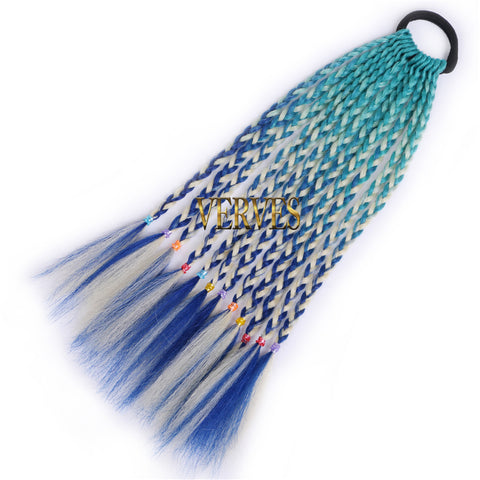 Qp hairSynthetic Ponytail hair Extension With Rubber Ring Ombre Braid Hairpiece Chignon hair 12 inch Rainbow color Girls Party hair tie