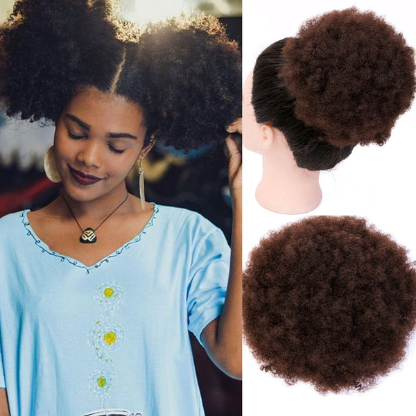 Qp hairSynthetic Short Afro Kinky Hair Bun High Temperature Drawstring ponytail Clip in Hair Extension on Puff Hair Bun Black