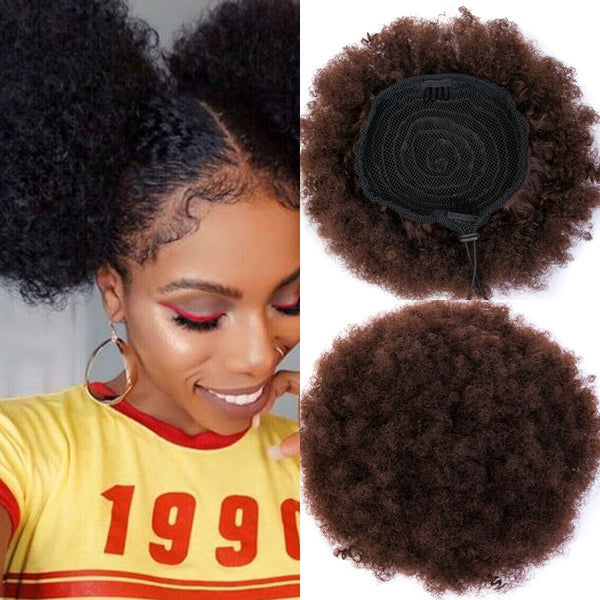 Qp hairSynthetic Short Afro Kinky Hair Bun High Temperature Drawstring ponytail Clip in Hair Extension on Puff Hair Bun Black