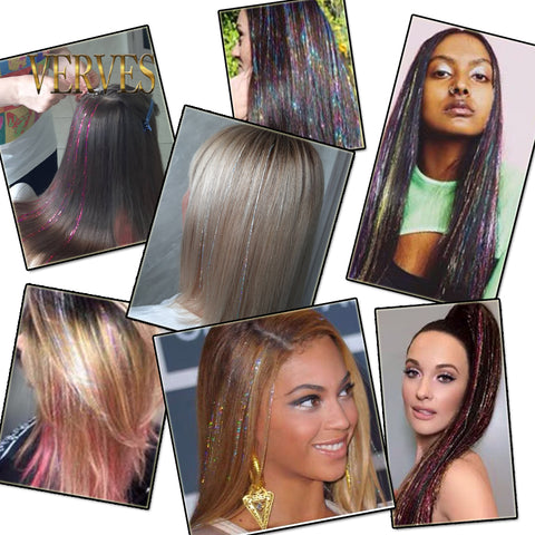 Qp hairSynthetic Sparkle Shiny Hair Women Hippie for Braiding Headdress Tinsel Rainbow Blonde Silk Hair Extensions Dazzles