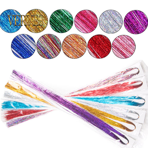 Qp hairSynthetic Sparkle Shiny Hair Women Hippie for Braiding Headdress Tinsel Rainbow Blonde Silk Hair Extensions Dazzles