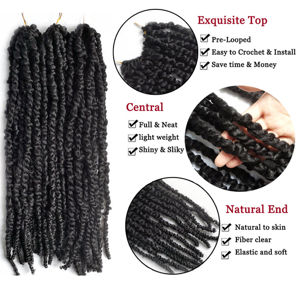 Qp hairSynthetic Twist Curl Pre-Looped Crochet Braids Hair For Women 18 Inch Black Passion Locs Hairstyles Braiding Hair Extensions