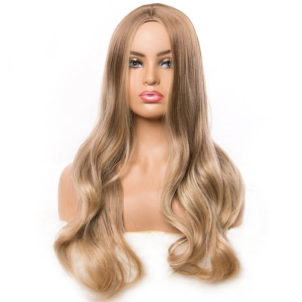 Qp hairSynthetic Wigs For Women Long Wavy Ombre Blonde Wigs Brown Mix Color Natural Middle Part Wig