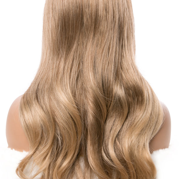 Qp hairSynthetic Wigs For Women Long Wavy Ombre Blonde Wigs Brown Mix Color Natural Middle Part Wig