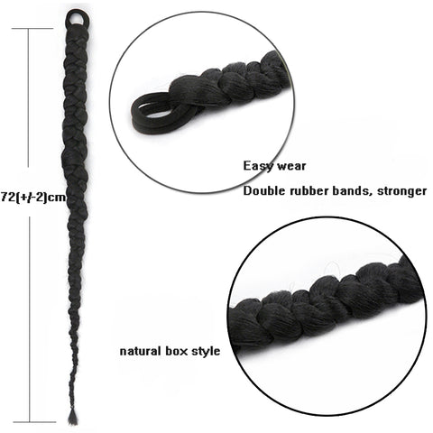 Qp hairVERVES Boxing Braids Strap Synthetic Chignon Tail With Rubber Band Hair Ring Crochet Braid Hair Ponytail Extensions Black Silver