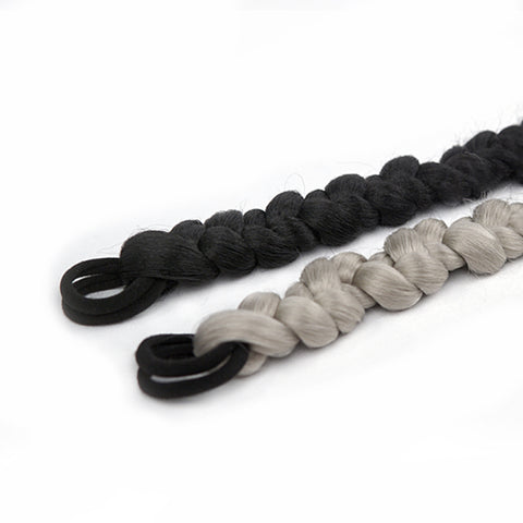 Qp hairVERVES Boxing Braids Strap Synthetic Chignon Tail With Rubber Band Hair Ring Crochet Braid Hair Ponytail Extensions Black Silver