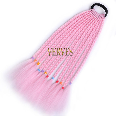 Qp hairVERVES Ponytail Chignon Synthetic Hair Extension With Rubber Ring Ombre Braid Hairpiece Hair Rainbow Color Girls Party Hair Tie