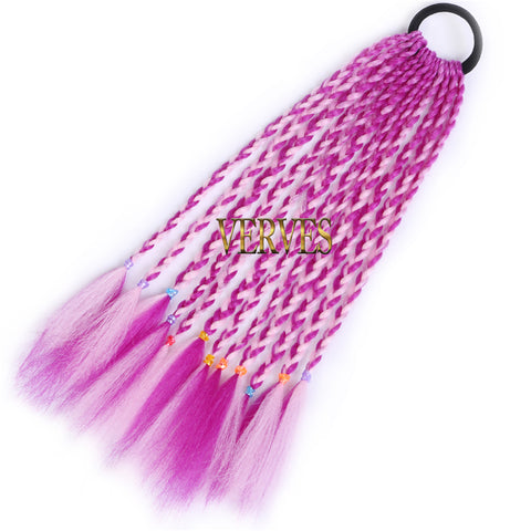 Qp hairVERVES Ponytail Chignon Synthetic Hair Extension With Rubber Ring Ombre Braid Hairpiece Hair Rainbow Color Girls Party Hair Tie