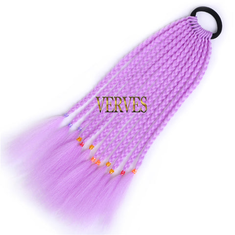 Qp hairVERVES Ponytail Chignon Synthetic Hair Extension With Rubber Ring Ombre Braid Hairpiece Hair Rainbow Color Girls Party Hair Tie