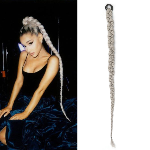 Qp hairVERVES Synthetic Chignon Tail With Rubber Band Hair Ring Long Boxing Braids Crochet Braid Hair Ponytail Extensions Black Silver