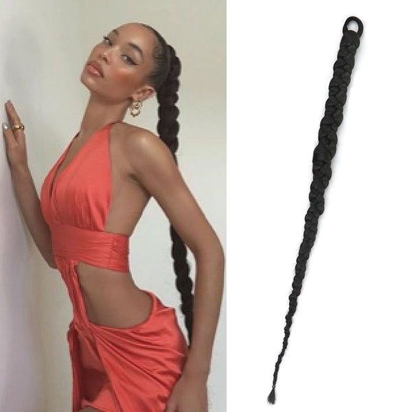 Qp hairVERVES Synthetic Chignon Tail With Rubber Band Hair Ring Long Boxing Braids Crochet Braid Hair Ponytail Extensions Black Silver