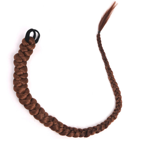 Qp hairVERVES Synthetic Chignon Tail With Rubber Band Hair Ring Long Boxing Braids Crochet Braid Hair Ponytail Extensions Black Silver
