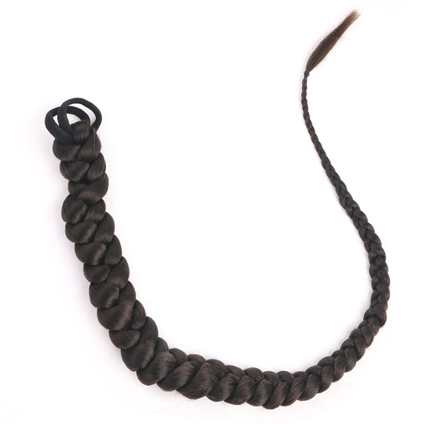 Qp hairVERVES Synthetic Chignon Tail With Rubber Band Hair Ring Long Boxing Braids Crochet Braid Hair Ponytail Extensions Black Silver