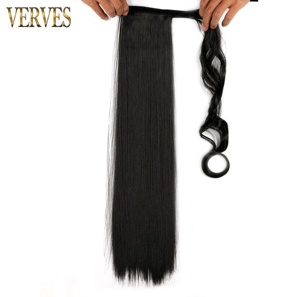 Qp hairVERVES Synthetic Clip In Ponytail Long Straight Wrap Around Hair Extension Heat Reistan Pony Tail Ombre Fake Hair For Women
