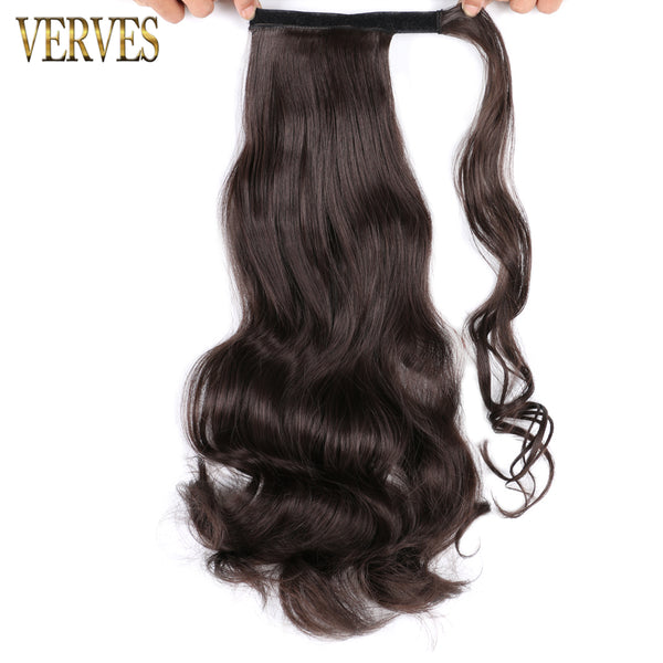 Qp hairVERVES Synthetic Clip In Ponytail Wavy Wrap Around Hair Extension Heat Reistan Pony Tail Ombre Hair For Women Blonde Black