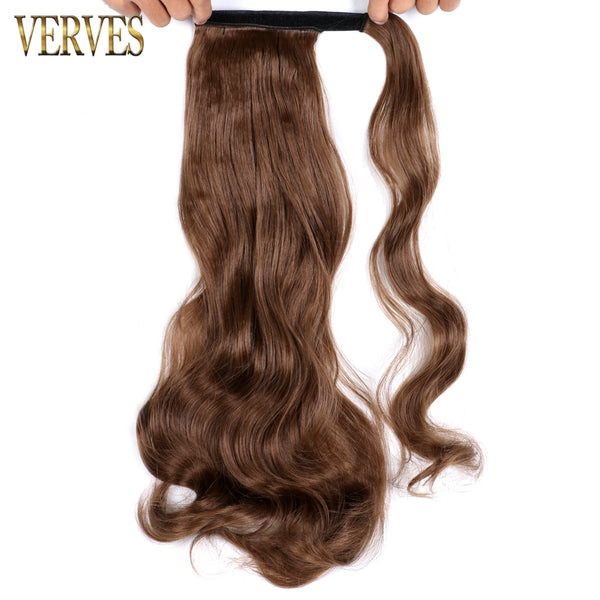 Qp hairVERVES Synthetic Clip In Ponytail Wavy Wrap Around Hair Extension Heat Reistan Pony Tail Ombre Hair For Women Blonde Black