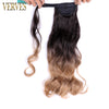 Qp hairVERVES Synthetic Clip In Ponytail Wavy Wrap Around Hair Extension Heat Reistan Pony Tail Ombre Hair For Women Blonde Black
