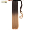 Qp hairVERVES Synthetic Long Straight Wrap Around Clip In Ponytail Hair Extension 22'' Heat Reistan Pony Tail Ombre Fake Hair For Women