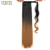 Qp hairVERVES Synthetic Long Straight Wrap Around Clip In Ponytail Hair Extension 22'' Heat Reistan Pony Tail Ombre Fake Hair For Women