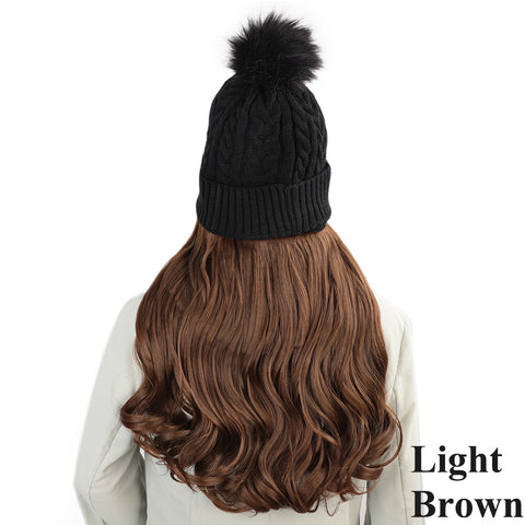 Qp hairVigorous Synthetic Beanie Hat with Hair Attached Synthetic Long Wavy Wig Winter Slouchy Beanie for Women Hat with Hair