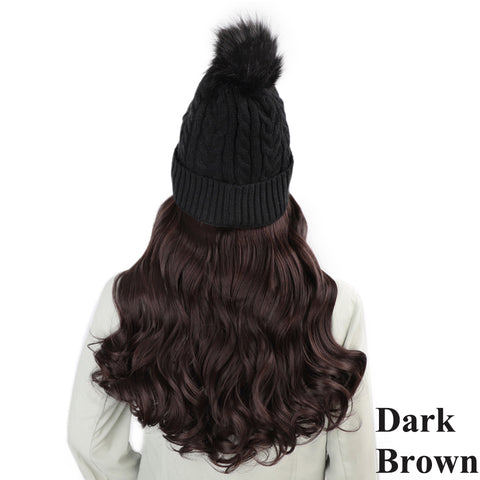 Qp hairVigorous Synthetic Beanie Hat with Hair Attached Synthetic Long Wavy Wig Winter Slouchy Beanie for Women Hat with Hair