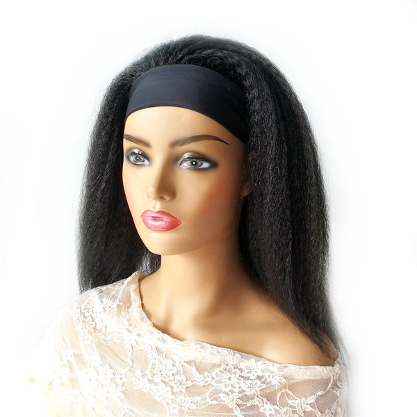 Qp hairWig With Bangs Synthetic Natural Black Brown Wigs Kinky Curly Ice Silk Headband Adjustable Hair Cosplay Daily