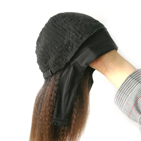 Qp hairWig With Bangs Synthetic Natural Black Brown Wigs Kinky Curly Ice Silk Headband Adjustable Hair Cosplay Daily