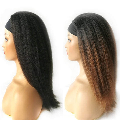 Qp hairWig With Bangs Synthetic Natural Black Brown Wigs Kinky Curly Ice Silk Headband Adjustable Hair Cosplay Daily