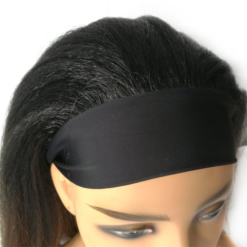 Qp hairWig With Bangs Synthetic Natural Black Brown Wigs Kinky Curly Ice Silk Headband Adjustable Hair Cosplay Daily
