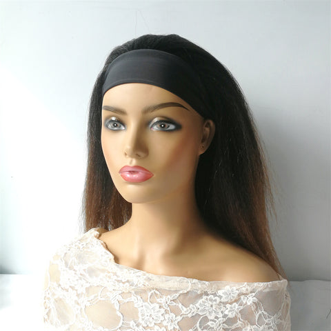 Qp hairWig With Bangs Synthetic Natural Black Brown Wigs Kinky Curly Ice Silk Headband Adjustable Hair Cosplay Daily
