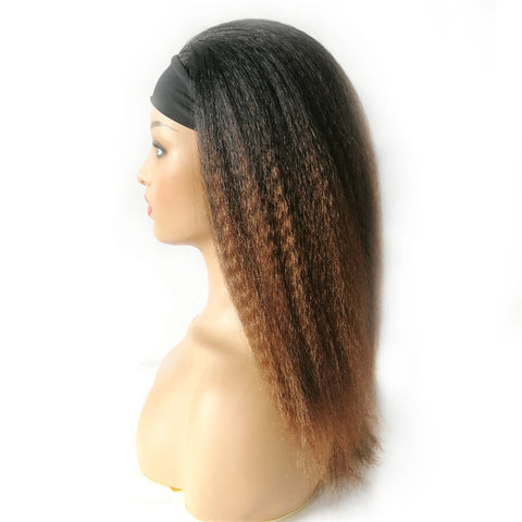 Qp hairWig With Bangs Synthetic Natural Black Brown Wigs Kinky Curly Ice Silk Headband Adjustable Hair Cosplay Daily