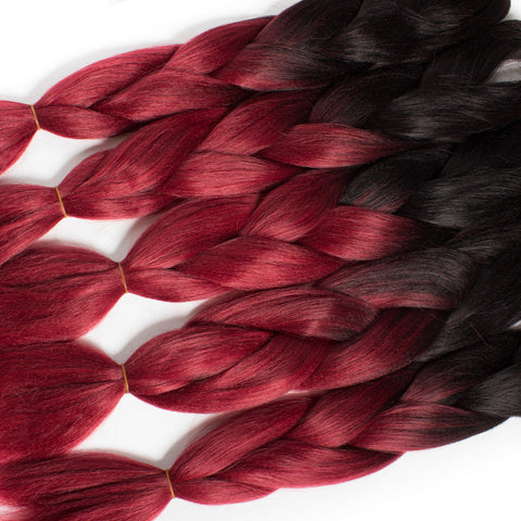 QP HAIR BLACK WINE RED OMBRE JUMBO BRAIDING HAIR 10 PCS