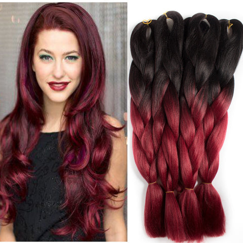 wine red ombre braiding hair 1