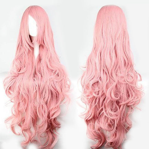 QP Pink Hair Fashion Anime Wigs Air Volume High Temperature Soft Hair Silk Bulk Hair Long Curly Big Wave Hair Wig Cosplay