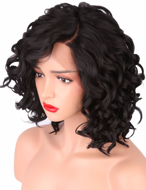 Short Bob Wigs for Black Women Body Wave Synthetic Lace Front Wig L Shapped with Natural Hairline for Party/Cosplay Wig