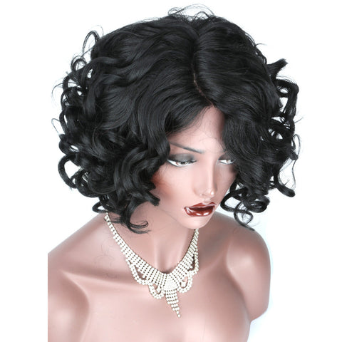 Short Black Hair Heat Resistant Wigs For Black Women Natural Side Part Curly Bob Style Synthetic Glueless Lace Front Wig