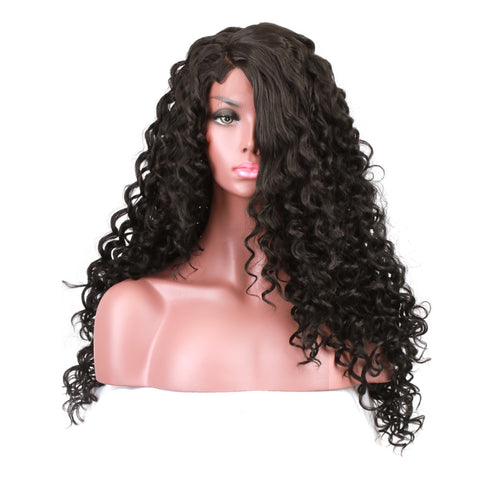 Long Curly Lace Front Wigs High Heat Resistant Synthetic Wigs For Black Women Natural L Part Black Hair Wigs
