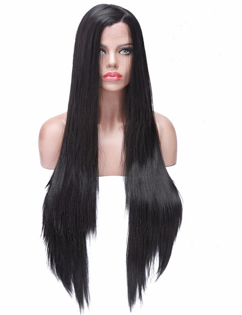Straight Lace Front Wig Synthetic for Black Women Glueless Heat Friendly Fiber L Partting Space Lace Wigs Natural